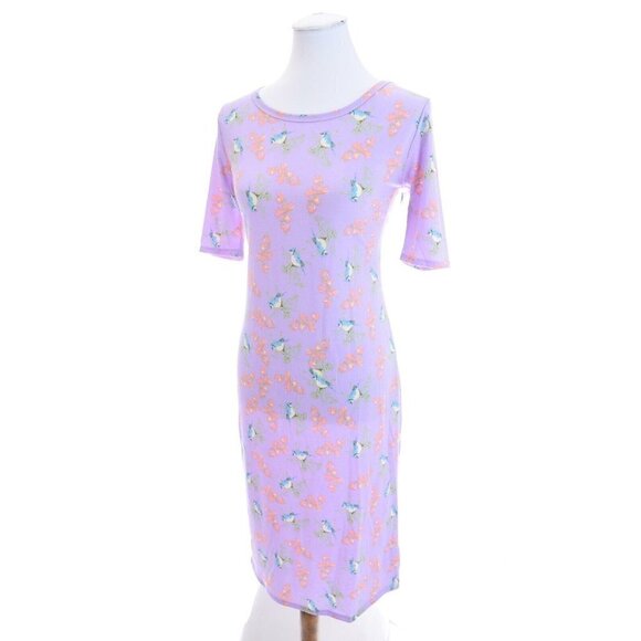 NWT LulaRoe Julia Purple Blue Bird Print Sheath Bodycon Dress Unicorn NEW Sz M - Picture 6 of 11